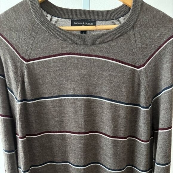 Banana Republic Sweater Men’s Large Merino Wool Striped Retro Academia Preppy - Picture 10 of 12
